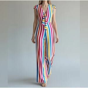 Color Me Courtney Sz 2 Striped Multicolor Jumpsuit Circus Whimsy Whimsical